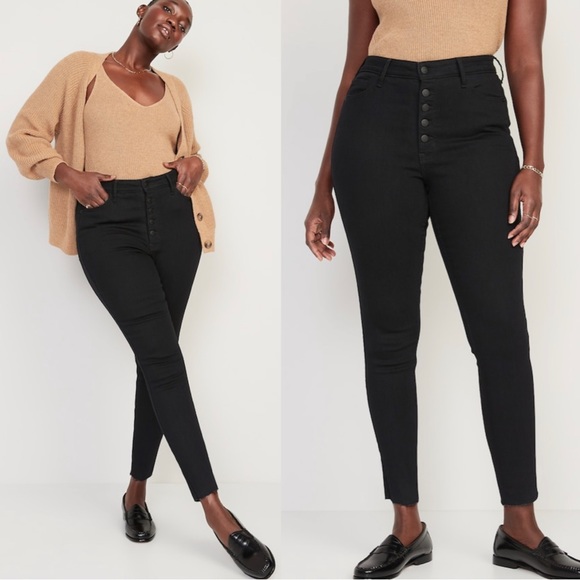 Old Navy High Waisted Button Fly Cropped (Raw Hem) Black Denim - Picture 1 of 5